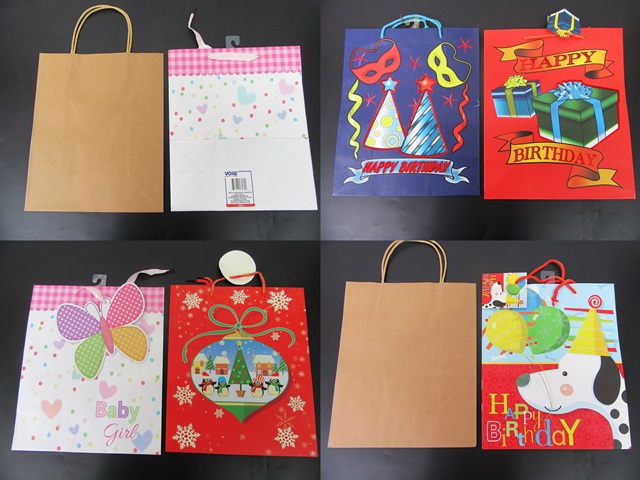 12Pcs Paper Shopping Bags Gift Bags 25.5x13x30.5cm Assorted - Click Image to Close